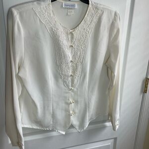 Impressions White Lace Button-Up Blouse women Sz 14